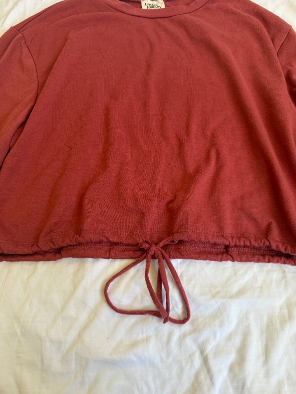 Dirtee Laundry Red Cropped Sweatshirt Long Sleeve Women's Drawstring Pullover - Picture 4 of 10